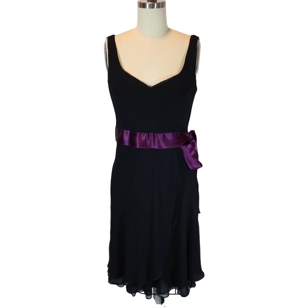 Vintage Y2K Silk Babydoll Dress Size 6 Black Purple Sash Whimsigoth Fairy Sheer